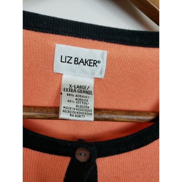 Liz Baker Orange & Black Striped L-Sleeve Button Front Cardigan Sweater SZ XL - Picture 2 of 6
